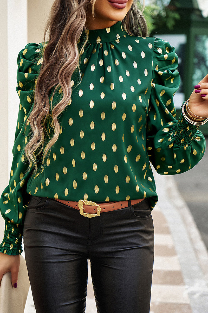 Elegant Polka Dot Fold Half A Turtleneck Blouses(6 Colors)