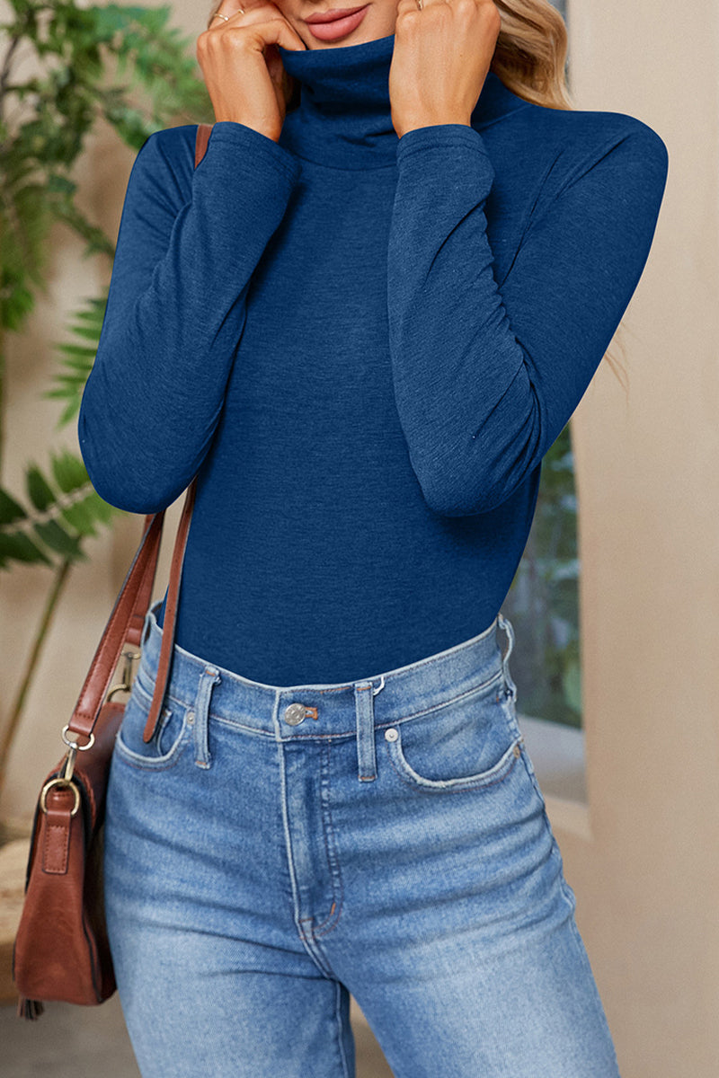 Daily Simplicity Solid Turtleneck Tops(6 Colors)