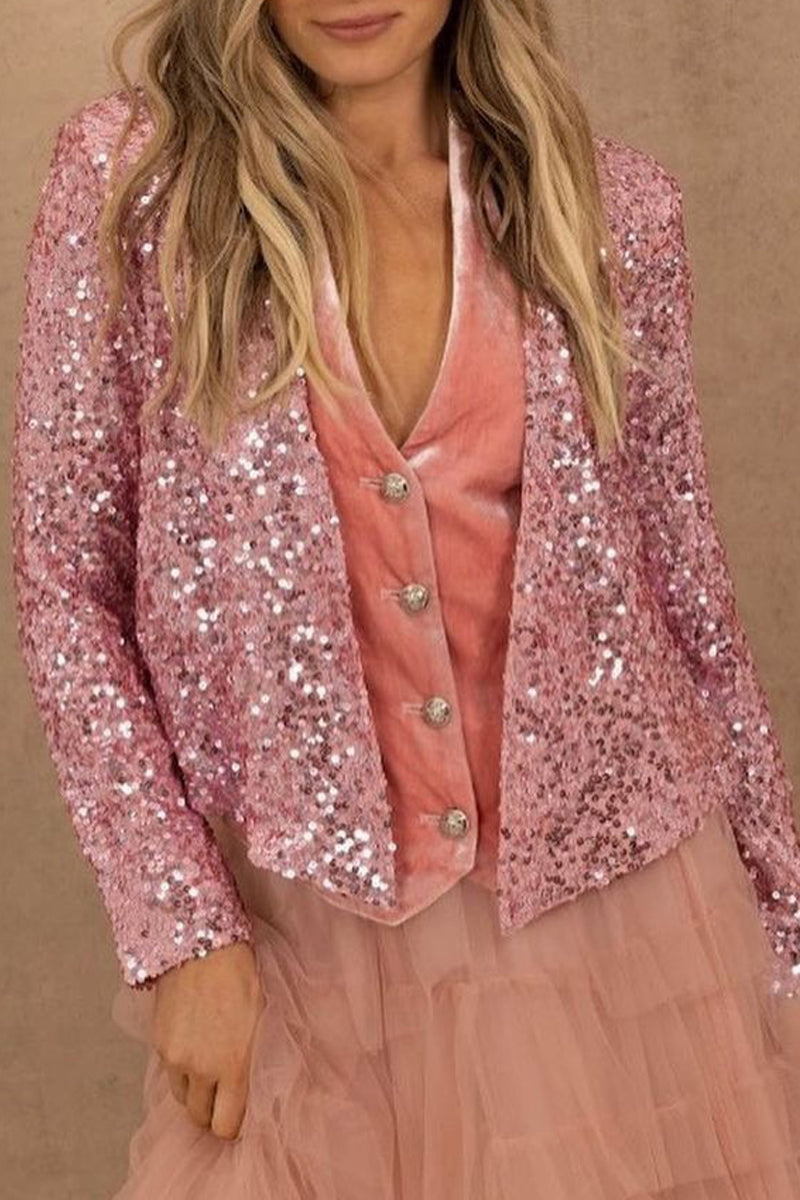 Elegant Solid Sequins V Neck Outerwear(4 Colors)