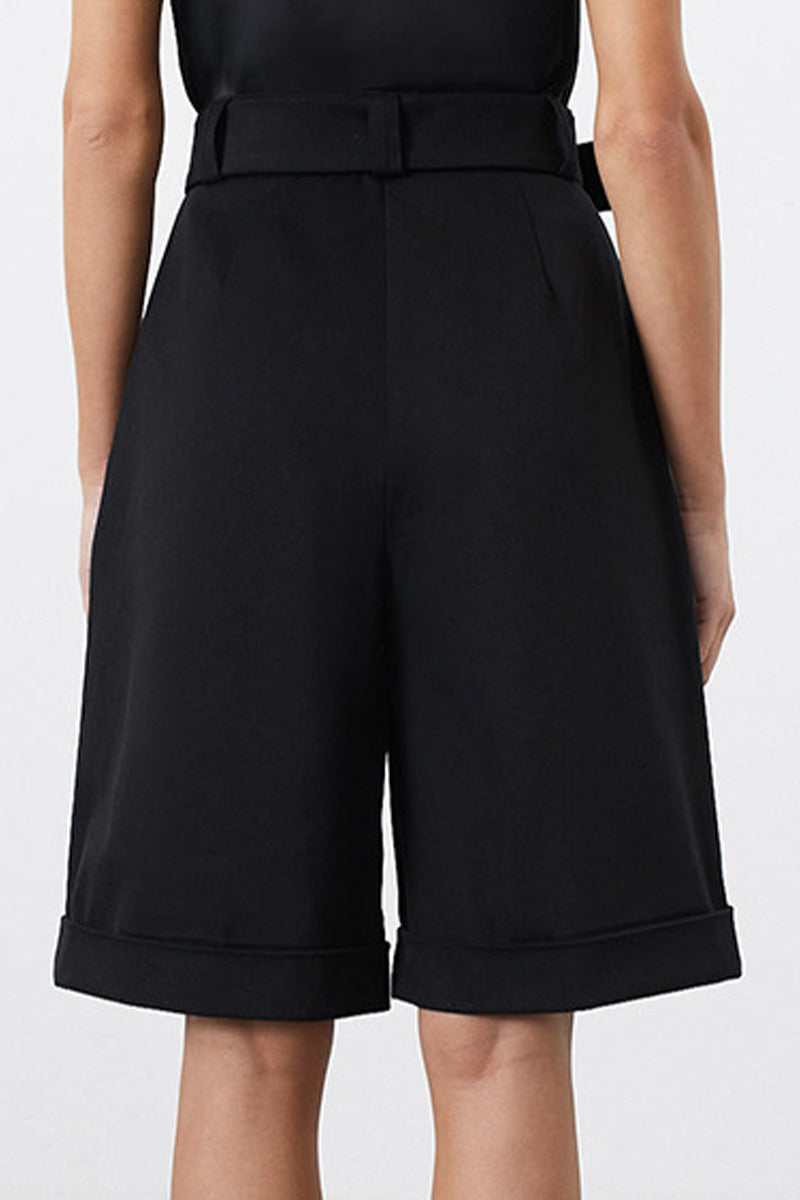 Casual Simplicity Solid With Belt High Waist Type A Solid Color Bottoms