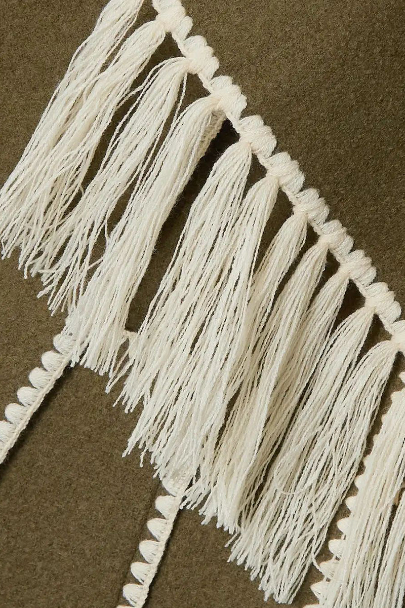 Casual British Style Solid Tassel Contrast Scarf Collar Outerwear(5 Colors)