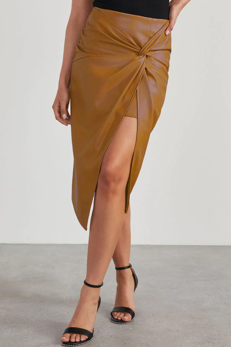 Casual Simplicity Solid Slit Fold Regular High Waist Type A Solid Color Bottoms
