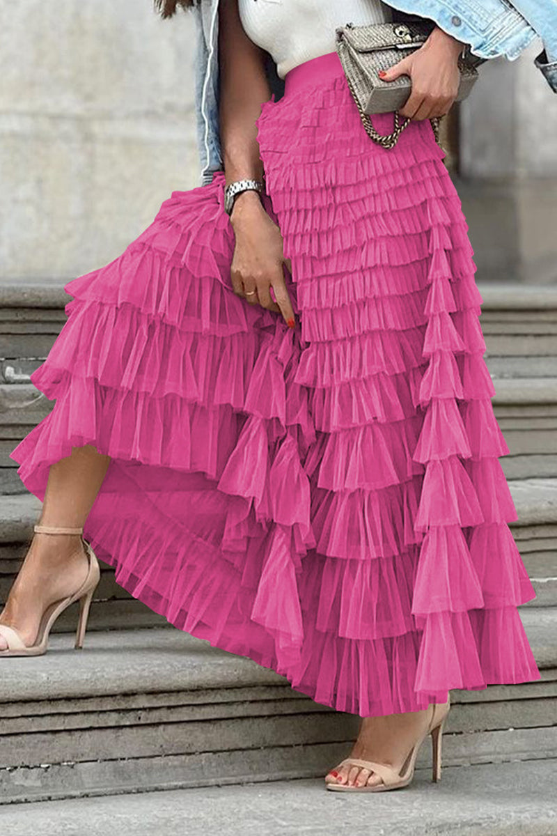 Celebrities Elegant Solid Mesh High Waist Type A Solid Color Bottoms