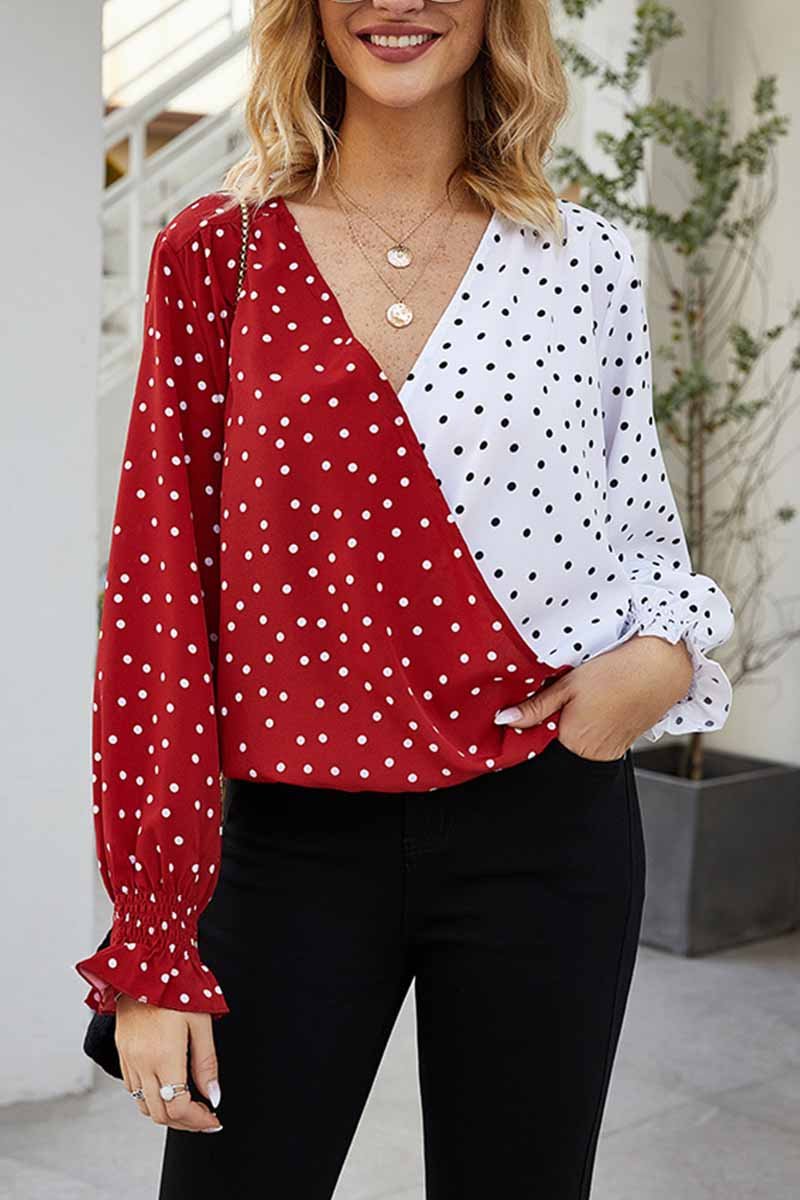 Omyke Polka Dot V- Neck Shirt