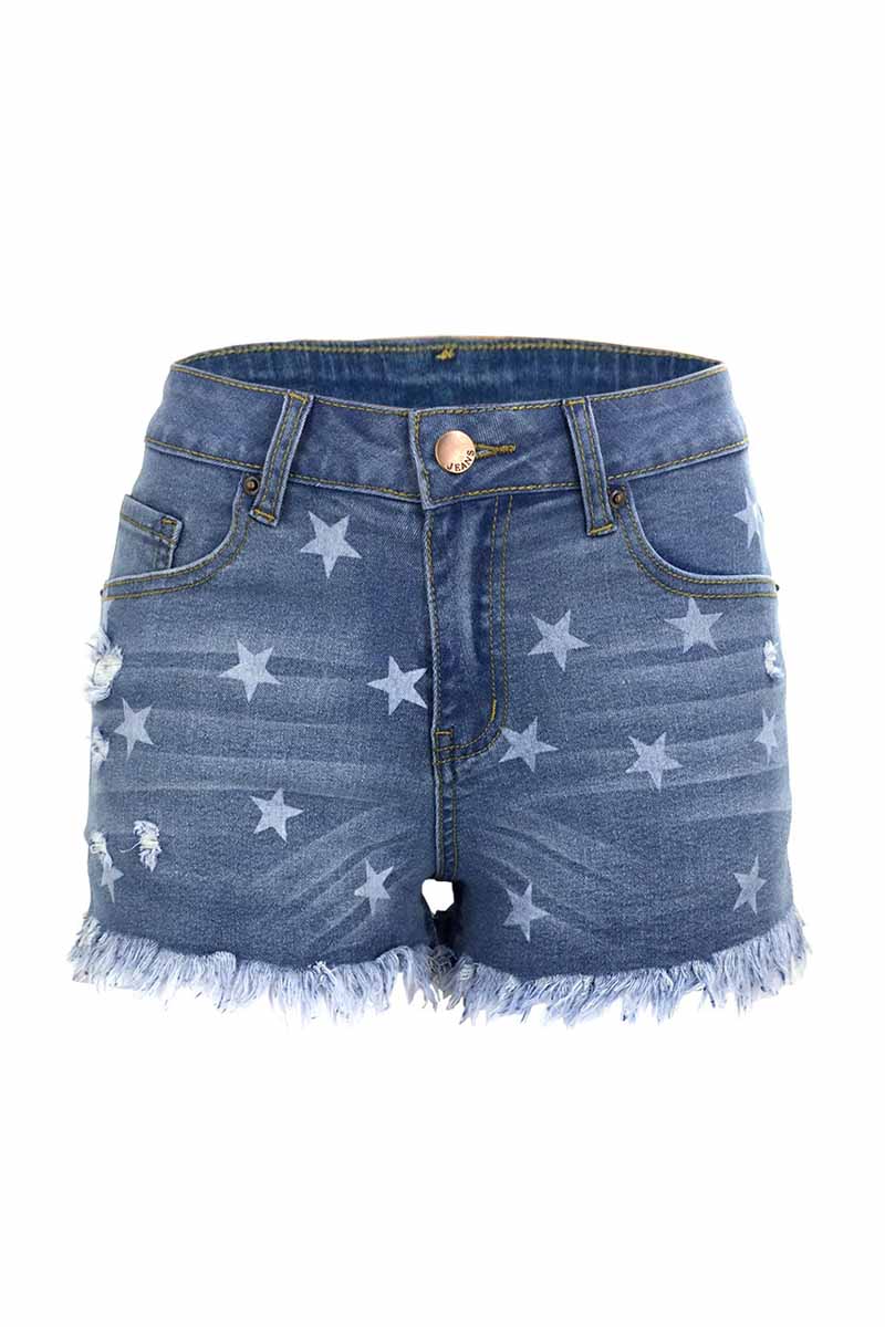 Omyke Cute Star Denim Shorts