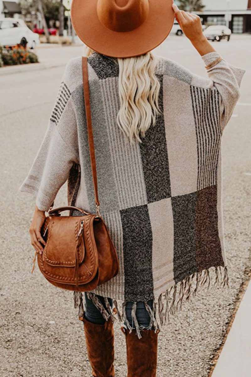 Omyke Contrast Tassel Knit Coat