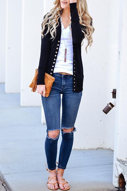 Omyke Long Sleeves Buttons Design Cardigan(7 Colors)