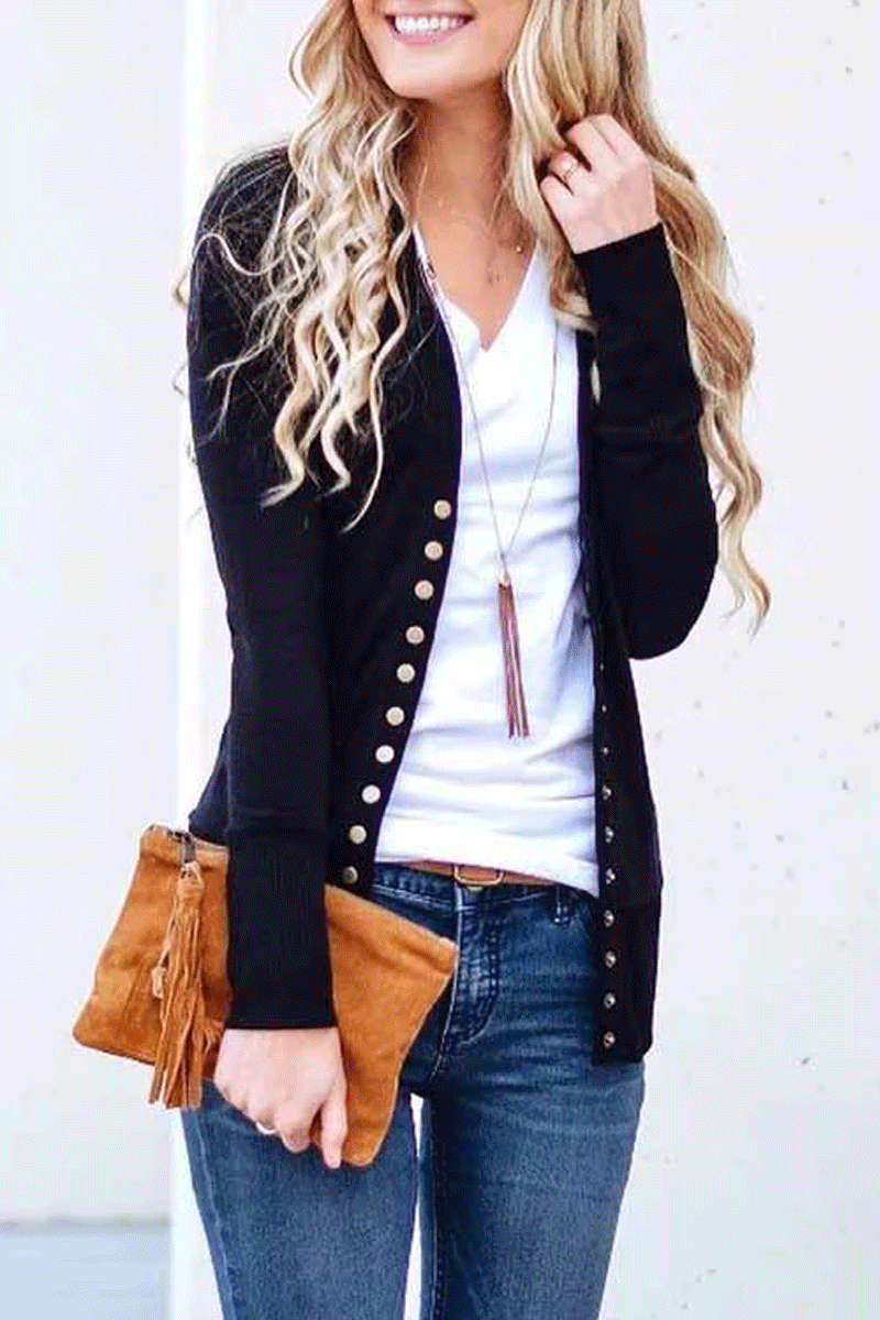 Omyke Long Sleeves Buttons Design Cardigan(7 Colors)