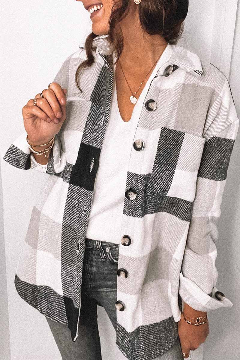 Omyke Fashion Lapel Loose Plaid Jacket Tops(3 Colors)