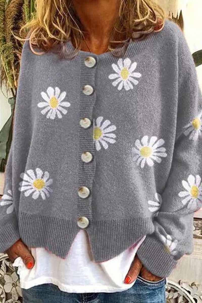 Omyke Casual Loose Daisy Cardigan