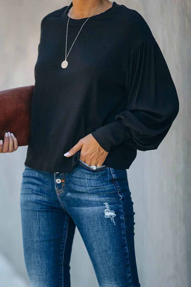 Omyke Lantern Sleeve Cutout Open Back Tie Detail Blouse