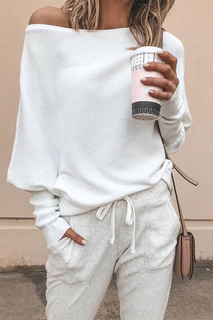 Omyke Comfy Dew Shoulder Bat Sleeve Sweaters(3 Colors)