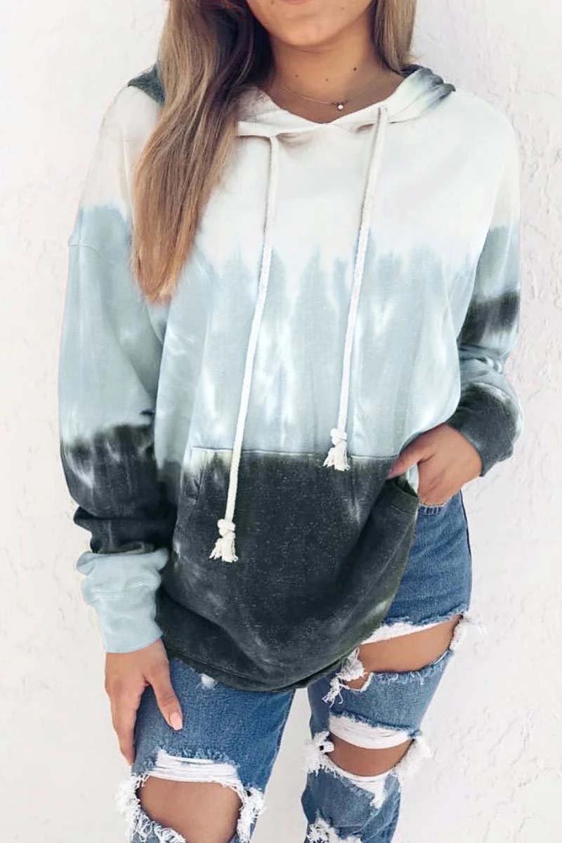 Omyke Hooded Collar Tie-Dye Print Hoodie(3 Colors)