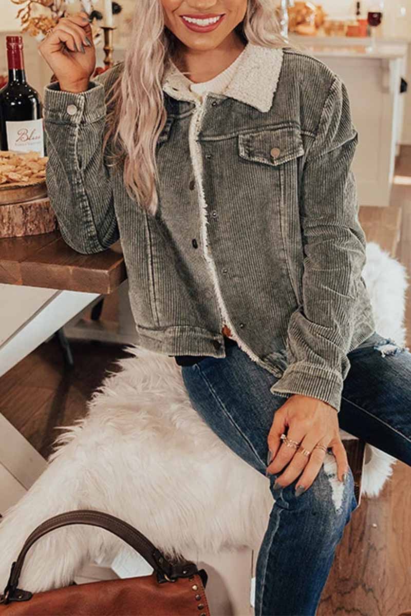 Omyke Corduroy Lamb Panel Coat Tops