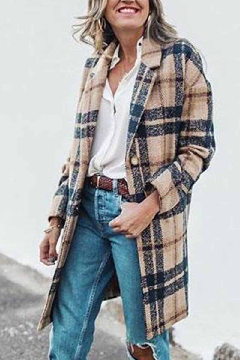 Omyke Plaid Contrast Windproof Coat