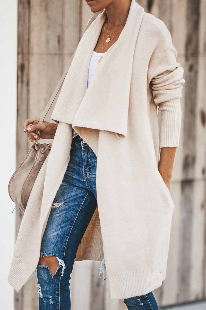 Omyke Pure Color Casual Loose Coat