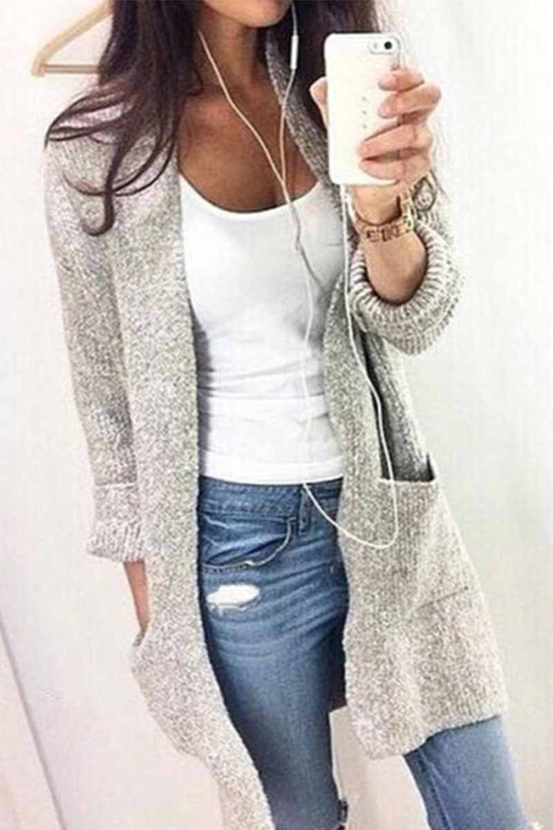 Florcoo Solid Color Knitted Cardigan With Large Pockets