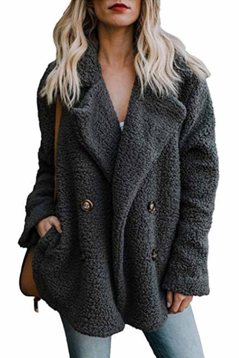 Omyke Plush Button Pocket Coat
