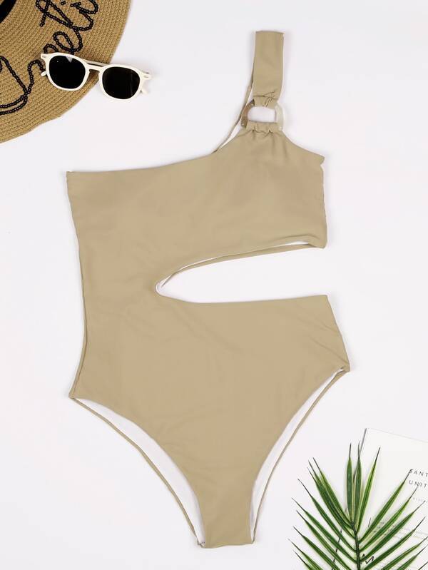 Omyke One-Shoulder Sexy Leaky Waist One-Piece Swimsuit