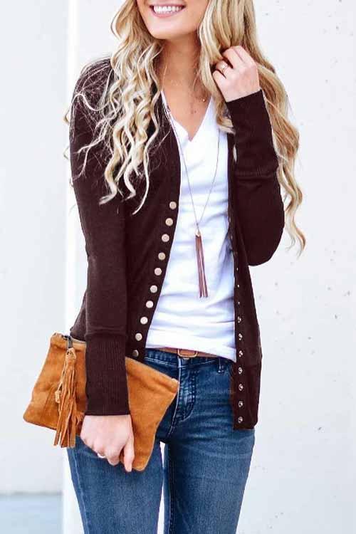 Omyke Long Sleeves Buttons Design Cardigan(7 Colors)