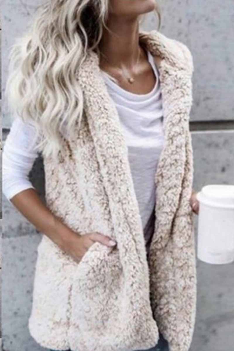 Omyke Hooded Thin Solid Plush Coat With Pocket