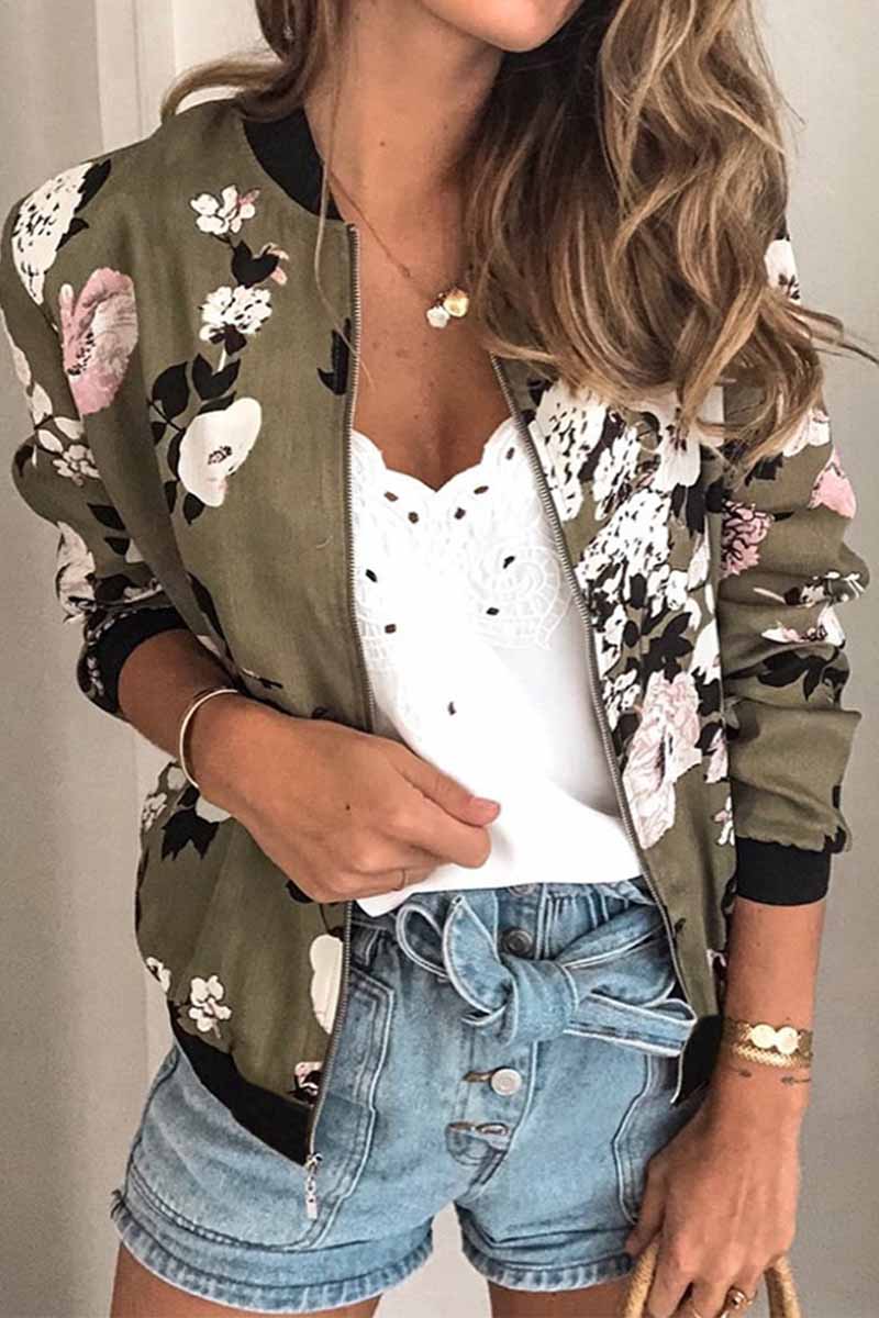 Omyke Casual Fashion Printed Round Neck Long Sleeve Jacket(3 Colors)