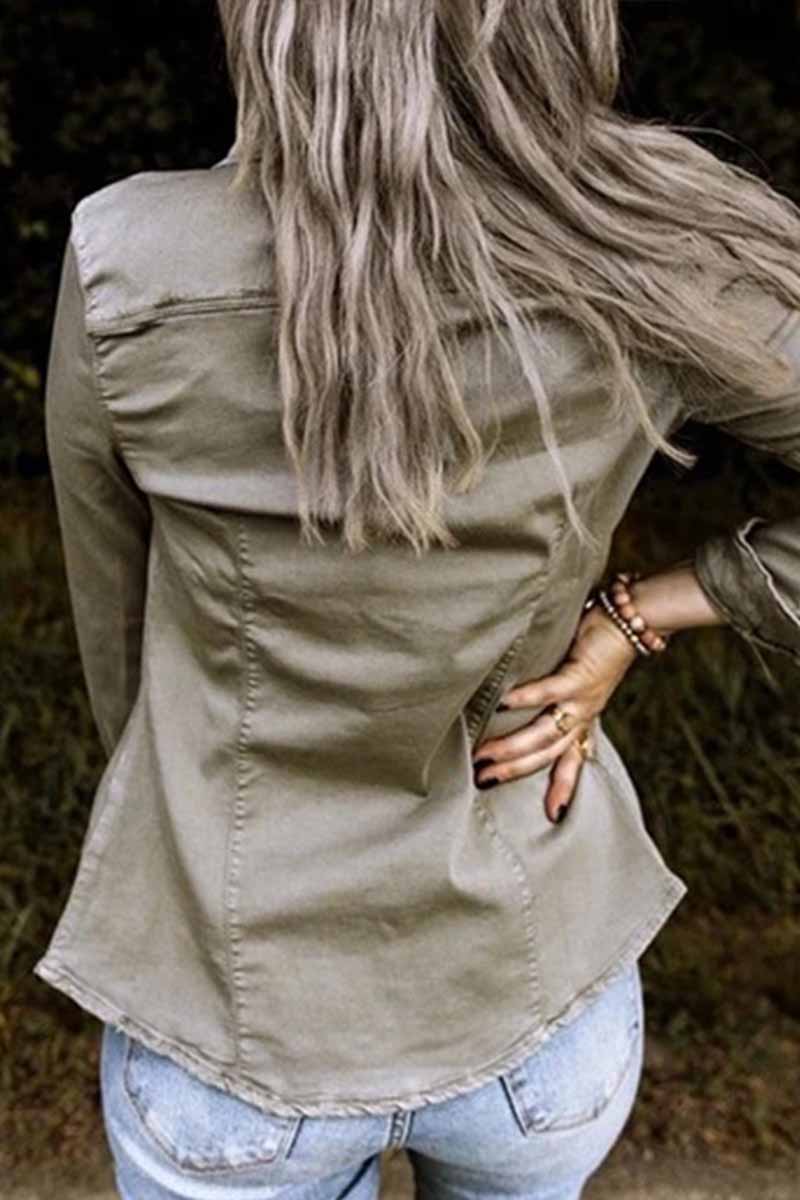 Omyke Long Sleeve Solid Color Jacket Tops(4 Colors)