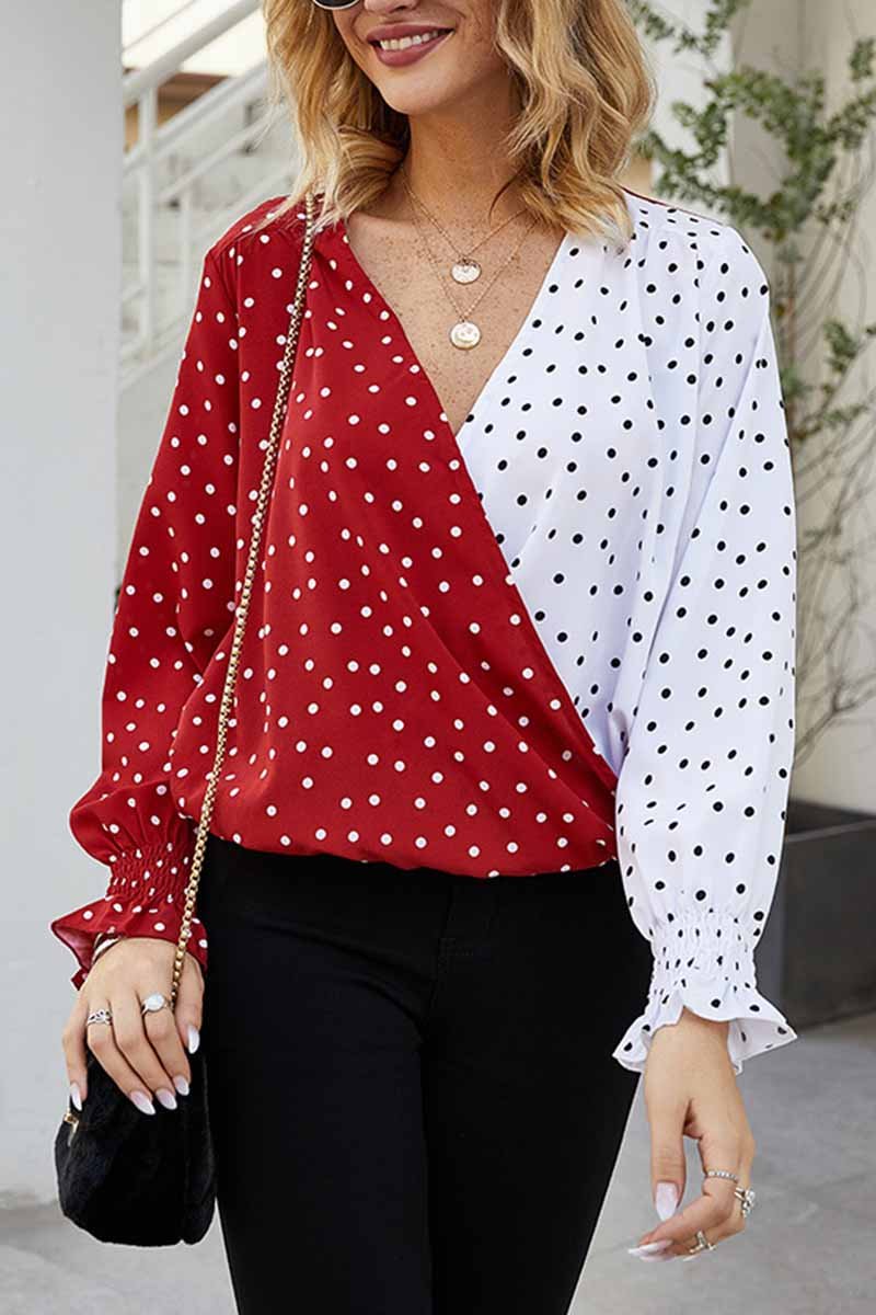 Omyke Polka Dot V- Neck Shirt
