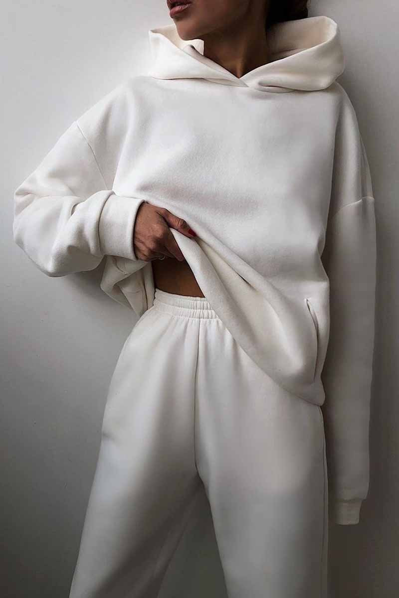 Florcoo Two-Piece Solid Color Casual Hooded Sweater(4 colors)