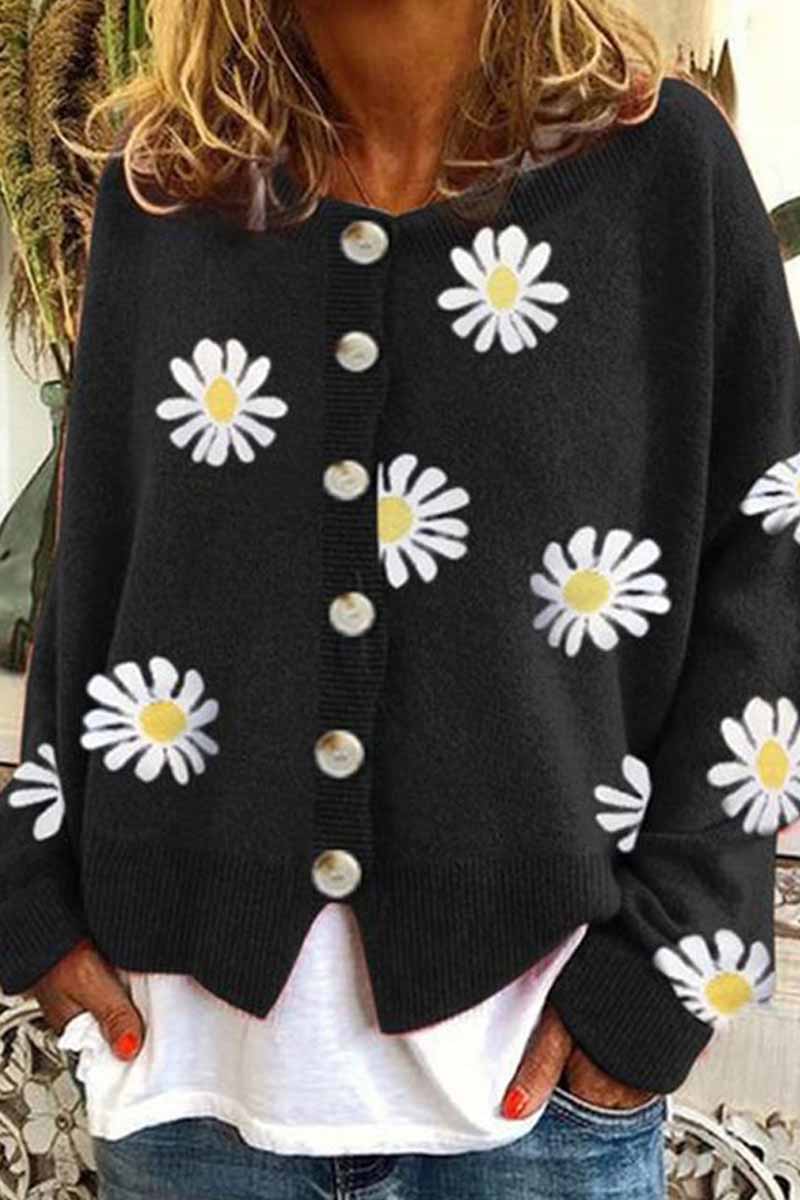 Omyke Casual Loose Daisy Cardigan