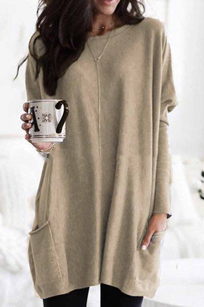 Omyke Long Sleeve Casual Mini Skirt With Pockets(3 Colors)