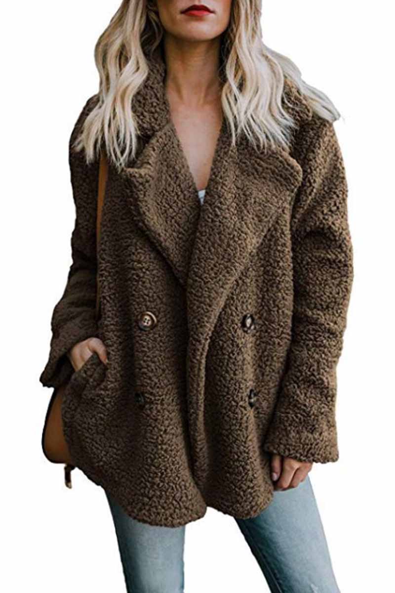 Omyke Plush Button Pocket Coat
