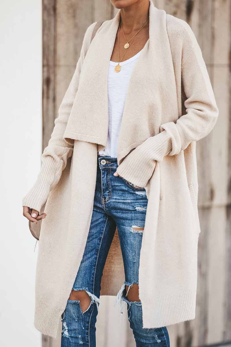 Omyke Pure Color Casual Loose Coat