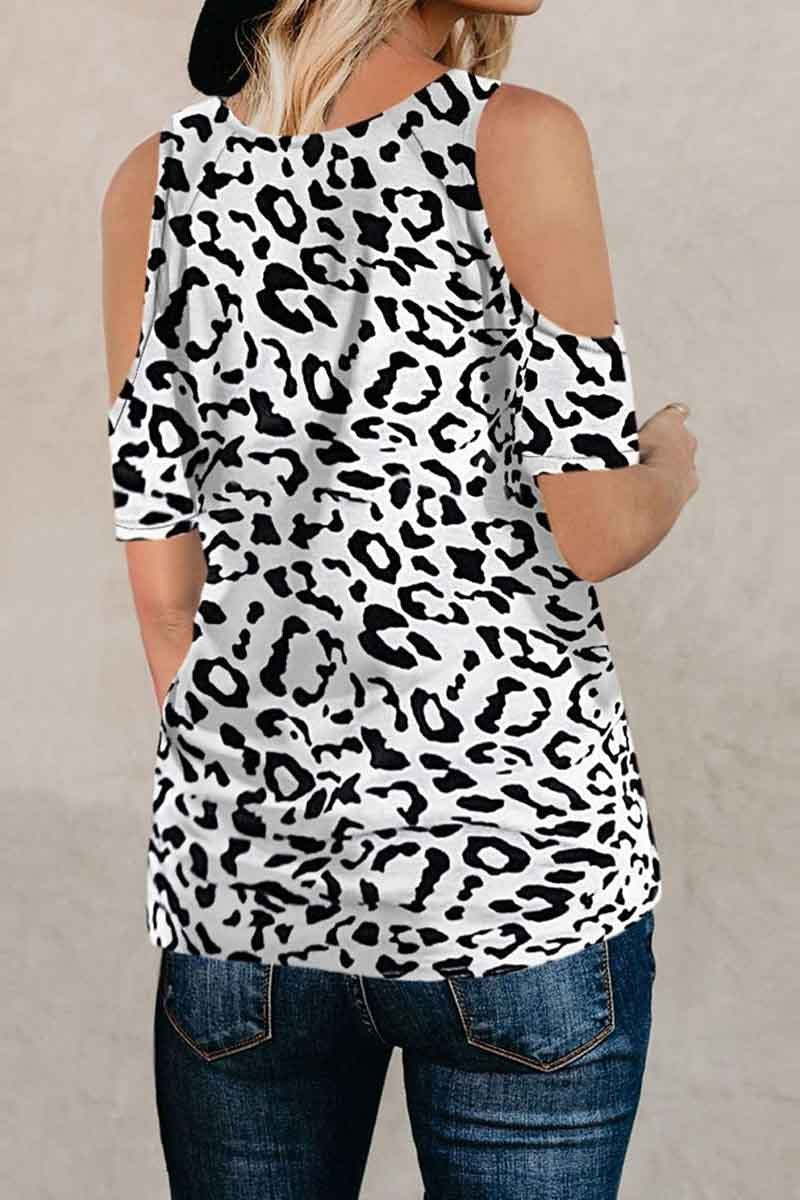 Omyke Off-Shoulder Leopard Print T-Shirt ( 2 Colors )