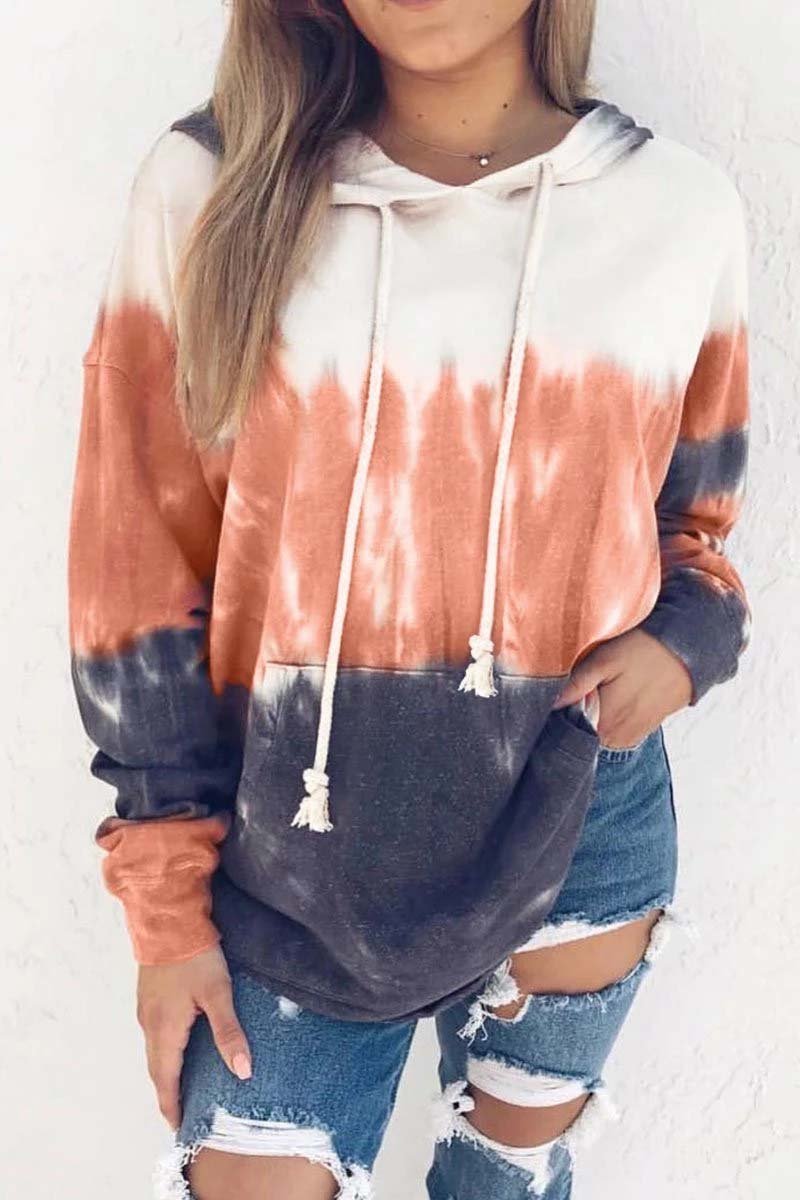 Omyke Hooded Collar Tie-Dye Print Hoodie(3 Colors)
