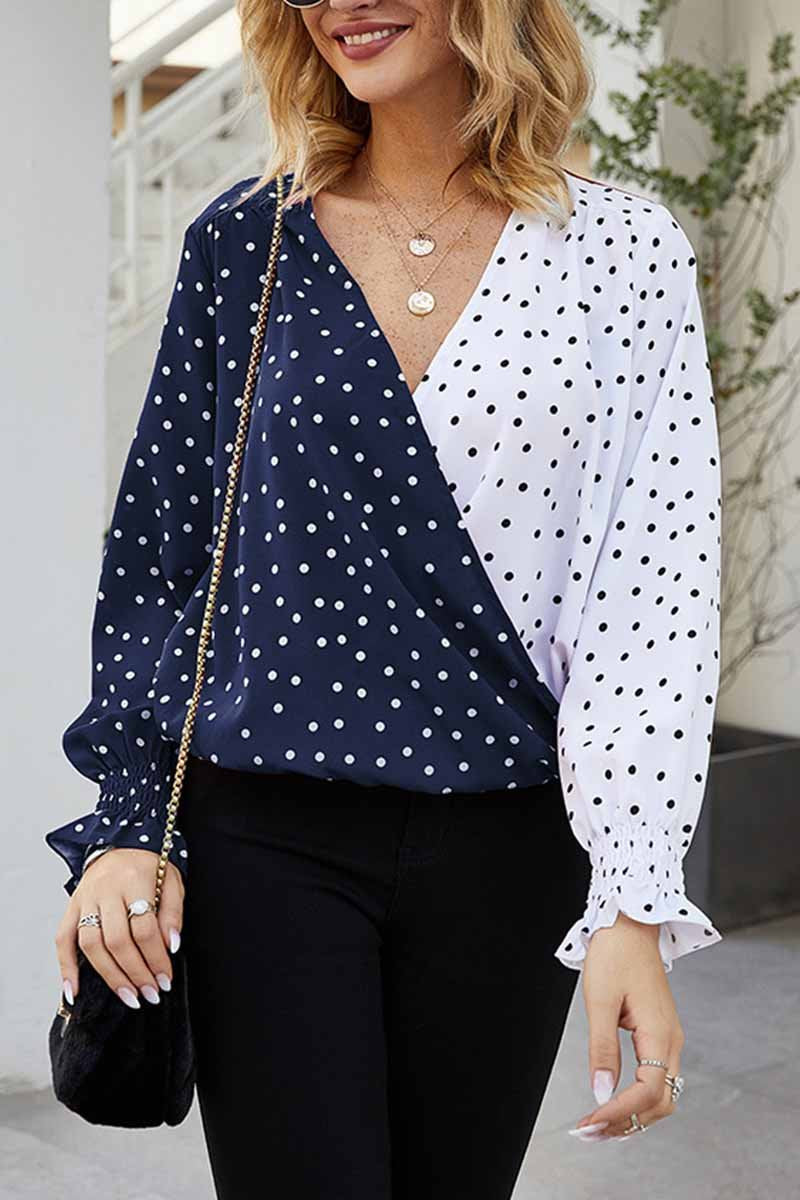 Omyke Polka Dot V- Neck Shirt