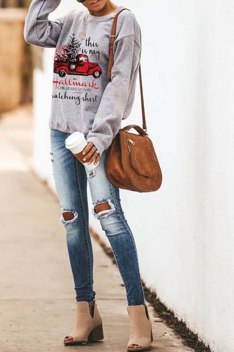 Omyke Round Neck Printed Tops