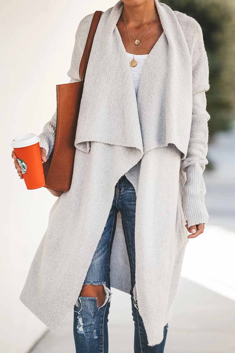Omyke Pure Color Casual Loose Coat