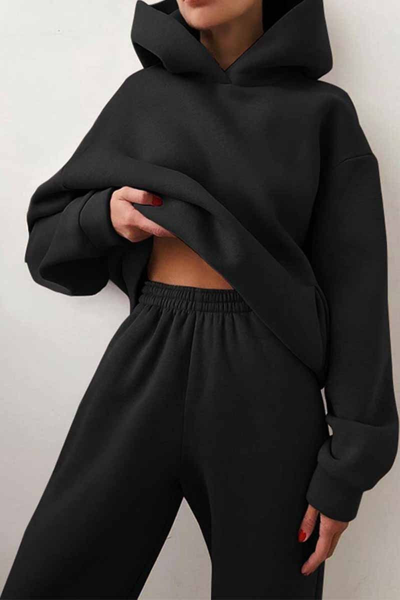 Florcoo Two-Piece Solid Color Casual Hooded Sweater(4 colors)