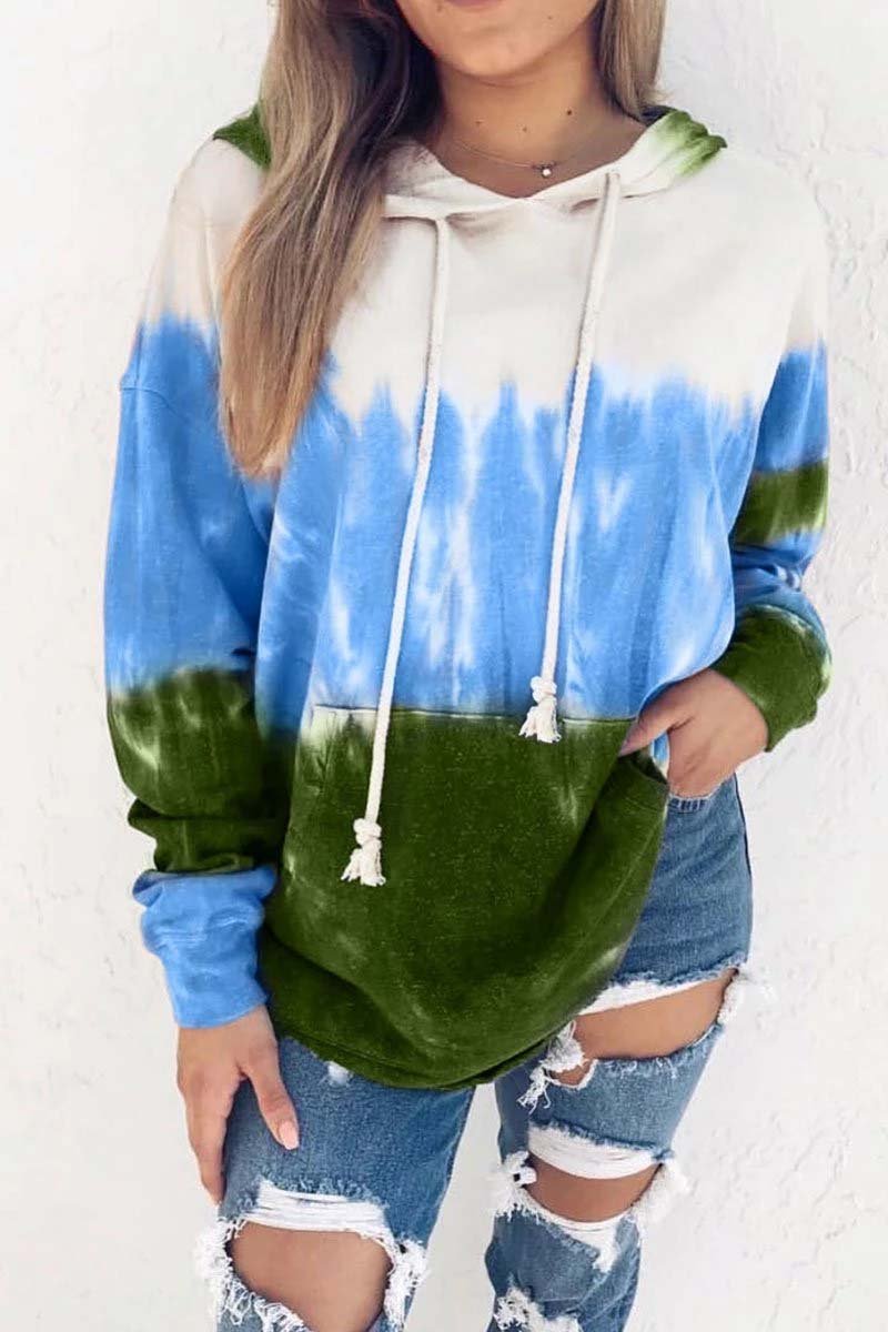 Omyke Hooded Collar Tie-Dye Print Hoodie(3 Colors)