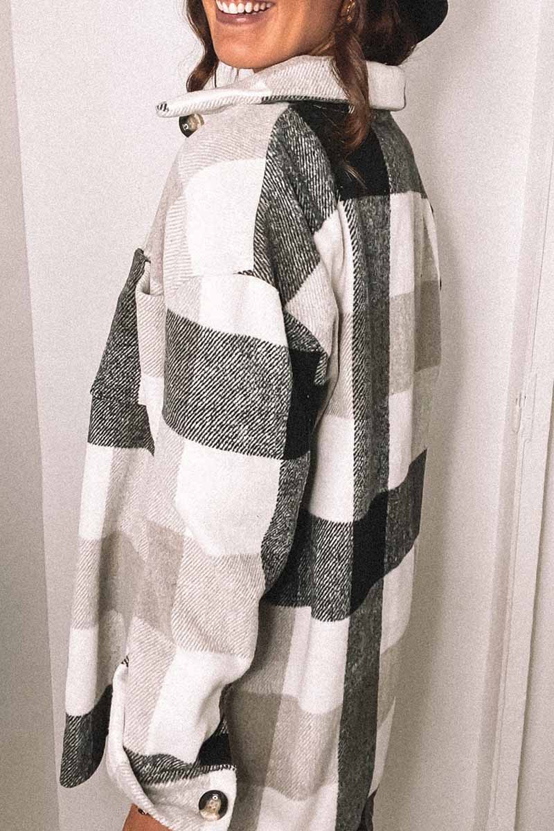 Omyke Fashion Lapel Loose Plaid Jacket Tops(3 Colors)