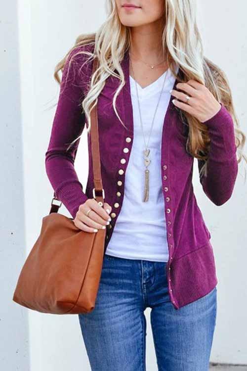 Omyke Long Sleeves Buttons Design Cardigan(7 Colors)