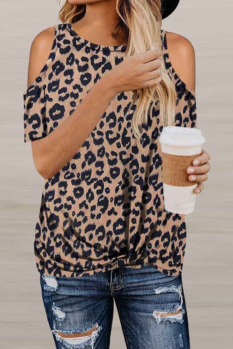 Omyke Off-Shoulder Leopard Print T-Shirt ( 2 Colors )