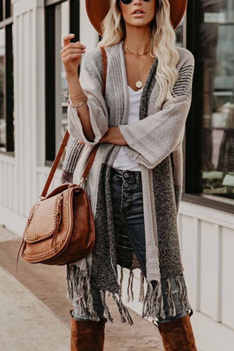 Omyke Contrast Tassel Knit Coat