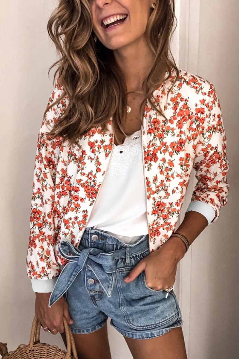 Omyke Casual Fashion Printed Round Neck Long Sleeve Jacket(3 Colors)