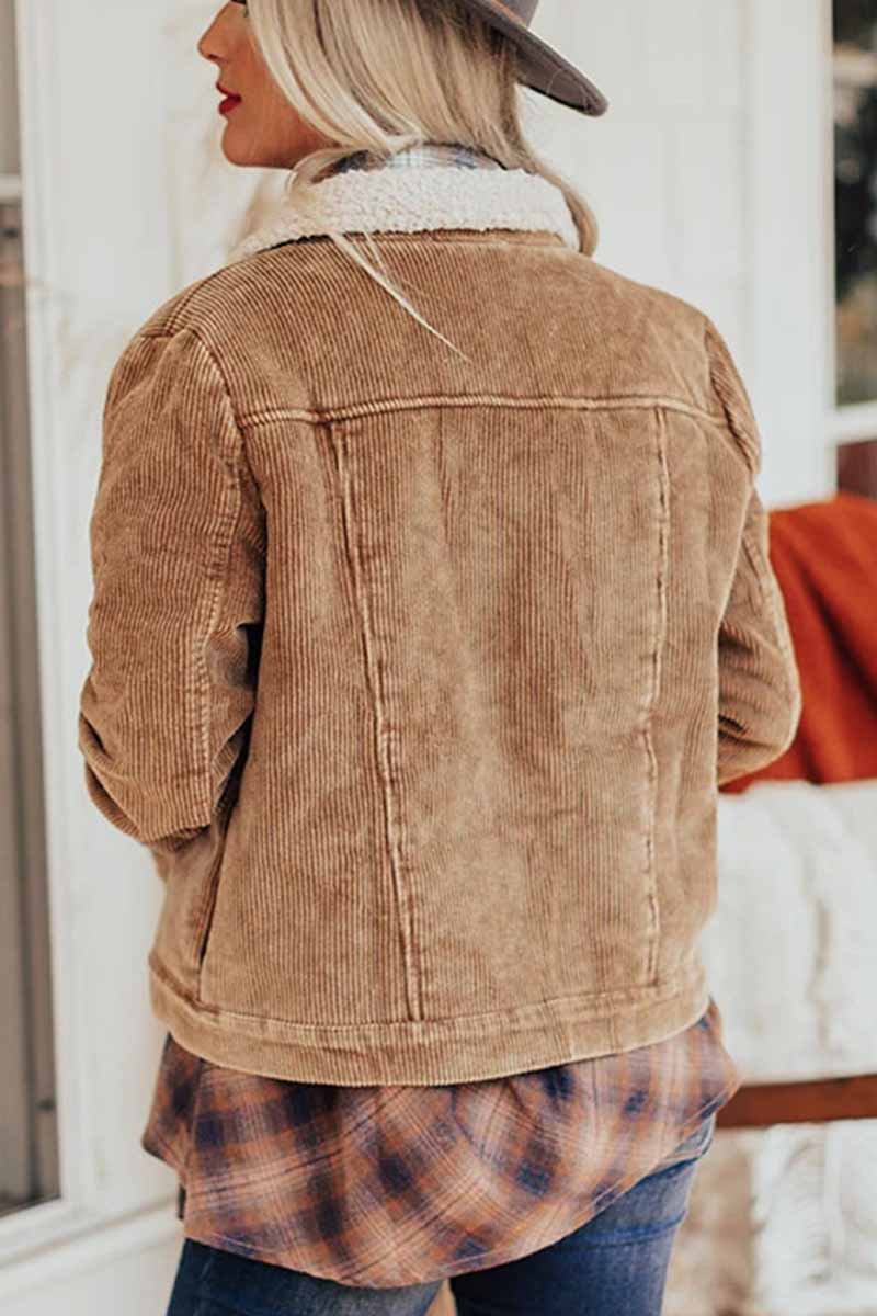Omyke Corduroy Lamb Panel Coat Tops