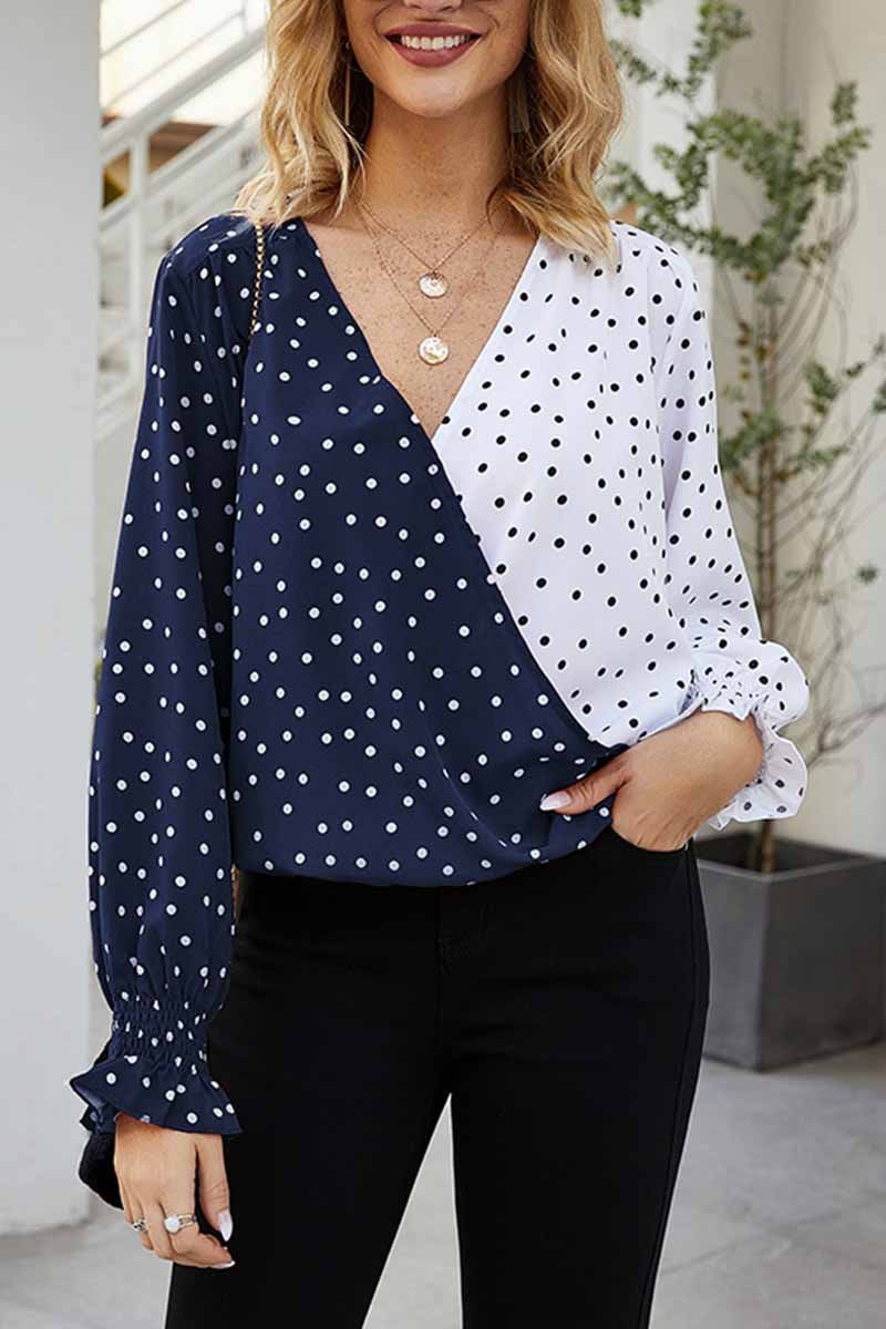 Omyke Polka Dot V- Neck Shirt