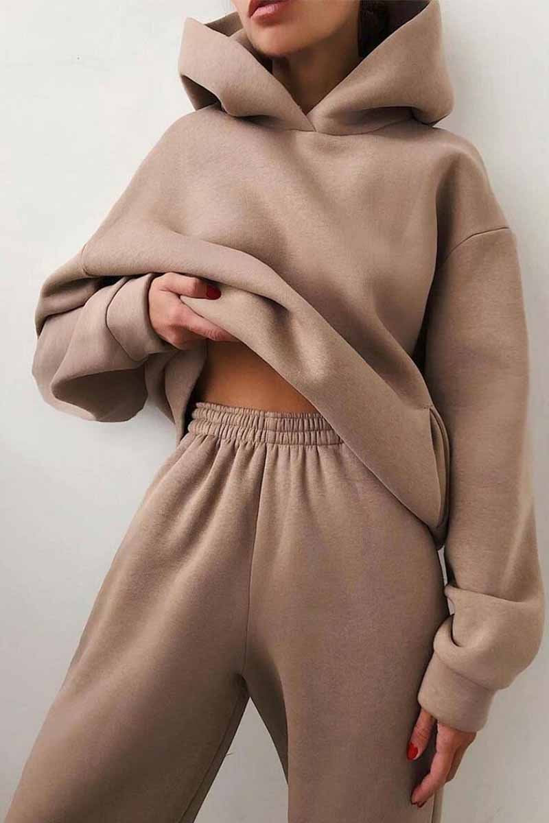 Florcoo Two-Piece Solid Color Casual Hooded Sweater(4 colors)