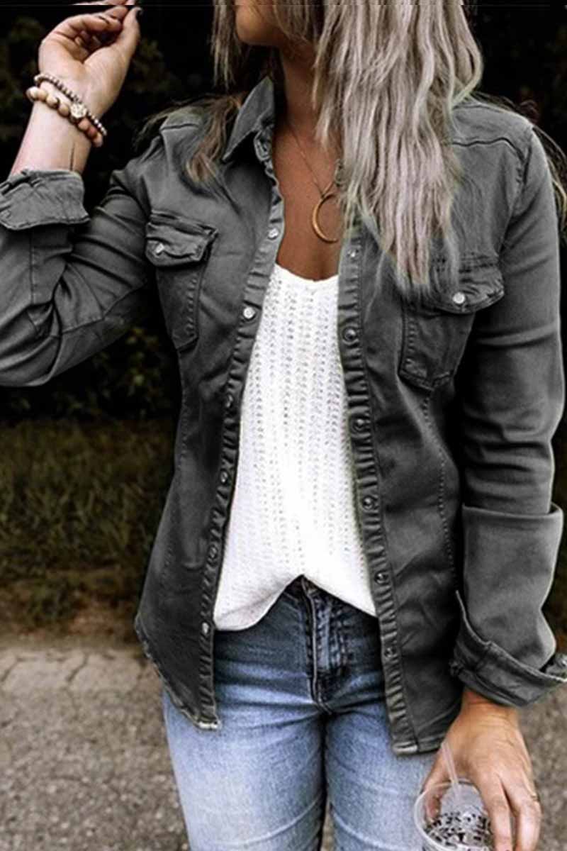 Omyke Long Sleeve Solid Color Jacket Tops(4 Colors)