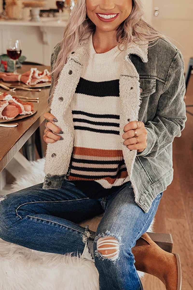 Omyke Corduroy Lamb Panel Coat Tops
